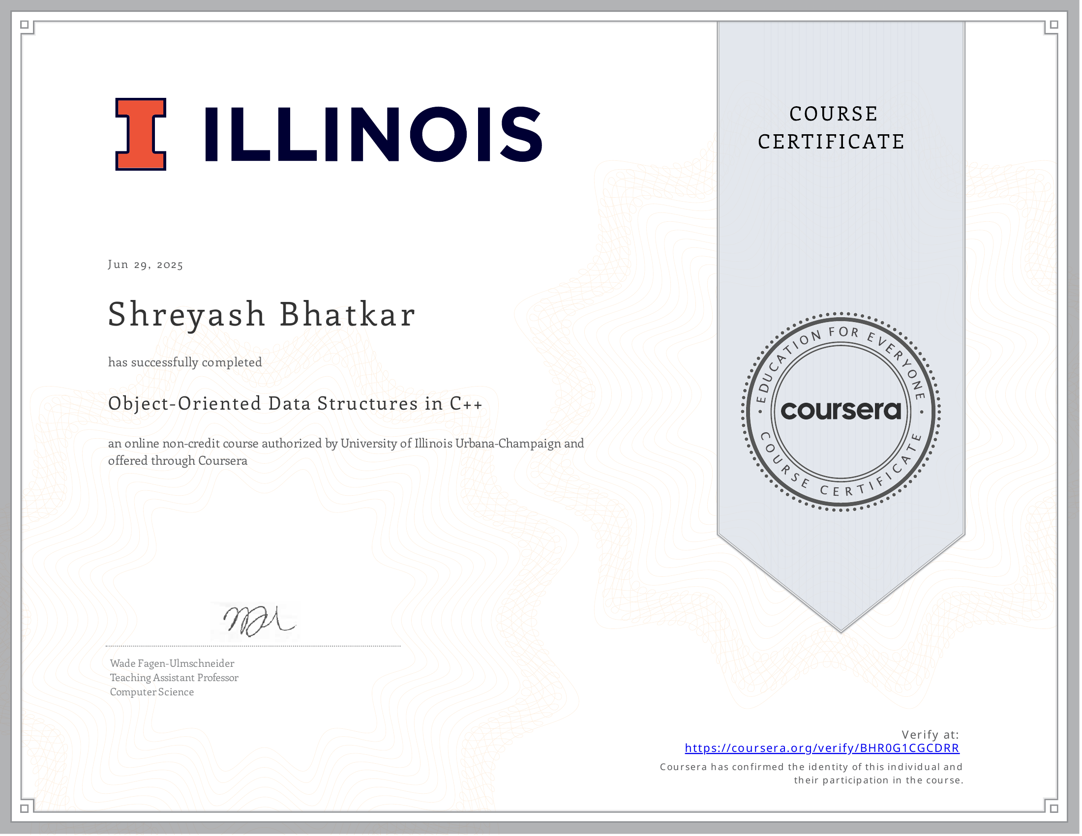 UIUC — Object-Oriented Data Structures in C++